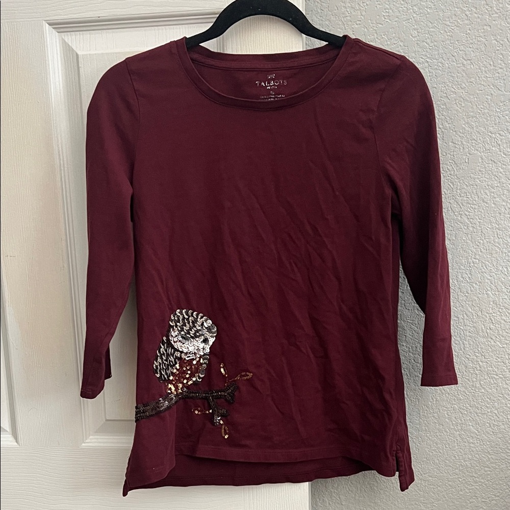 Talbots Maroon Top with Owl Design